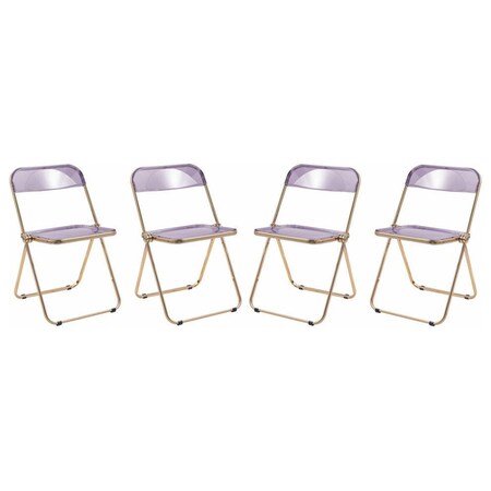 Leisuremod Lawrence Acrylic Folding Chair with Gold Metal Frame, Magenta, 4PK LFG19PU4