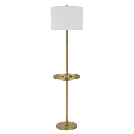 Homeroots 62" Brass Tray Table Floor Lamp With White Square Shade 526287