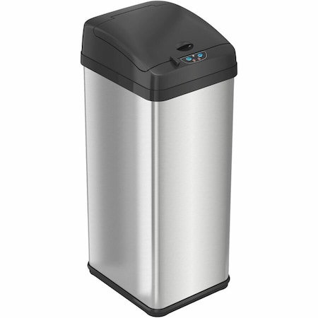 Hls Commercial 13 gal Rectangular Indoor Metal Can, Silver, Touchless Sensor Lid, Stainless Steel, 10.75 in HLS13MX