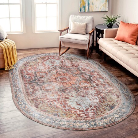 World Rug Gallery Traditional Distressed Machine Washable Area Rug 5 ft x 7 ft Oval Multi 5050MULTI5OV