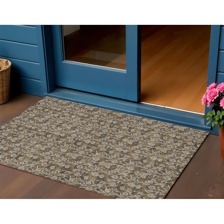 Homeroots 3' X 5' Brown And Ivory Floral Washable Indoor Outdoor Area Rug 581888
