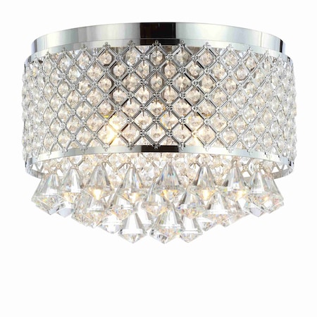 Jonathan Y Evelyn 14.7" 3-Light Crystal Drops/Metal LED Flush Mount, Chrome JYL6145A