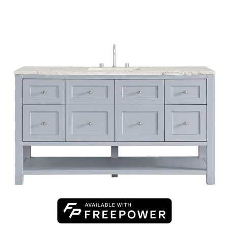 James Martin Vanities Breckenridge 60 in. Single Vanity, Serenity Blue, w/ 3 CM Victorian Silver Silestone Top 330-V60S-SRB-FVSL