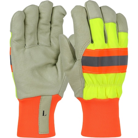 Pip Premium Pigskin Leather Palm Glove with Hi-Vis Back and 3M Thinsulate Lining, Knit Wrist, 12PK HVY1555/M