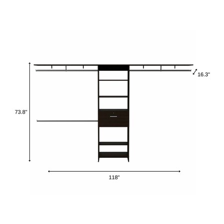 Homeroots 118" Black Manufactured Wood Closet System 535182