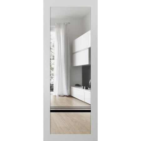 Sartodoors Slab Barn Door Panel Clear Glass, Lucia 2666 White Silk and Aluminum Strips, Sturdy Finished Doors LUCIA2666S-WS-28 x 84