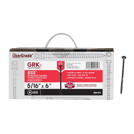 Grk Fasteners 5/16 x 6 in Rust Resistant Climatek Coating, Decking Screws, Star Drive, w/T-30 Bit, Black, 300PK 95614