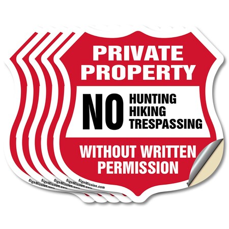 Signmission Private Property Shield Sign No Hunting, 4 inch X 4 inch, Vinyl Decal, 5PK SHI-D-5PACK-4-450
