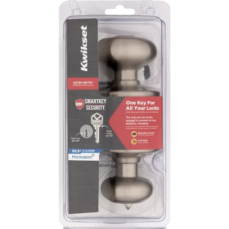 Kwikset Cove Satin Nickel Entry Door Knob with Smartkey 400CV 15 SMT CP K6 V2