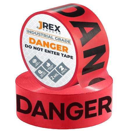 Jrex Safety Danger Do Not Enter Tape Roll - 1000 Ft x 3 Inch Wide Each - Red, 2PK PDDNT-JR-2PK
