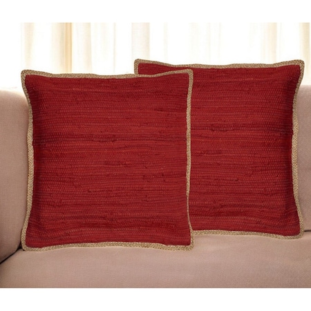 Homeroots Set of Two 20" Red Cotton And Jute Throw Pillows with Texture, 2PK 554566