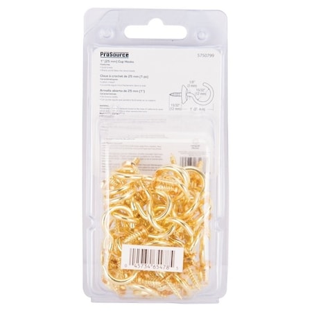 Prosource Cup Hook, 15/32 in Opening, 3.5 mm Thread, 1 in L, Brass, Brass LR-392-PS
