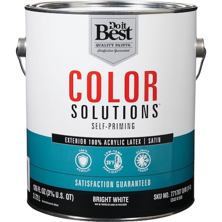 Do It Best Color Solutions 100% Acrylic Latex Self-Priming Satin Exterior House Paint Bright Wht 1 Gal. CS43W0950-16