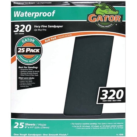 Gator 3282 Sanding Sheet, 11 in L, 9 in W, 320 Grit, Silicone Carbide Abrasive 4240