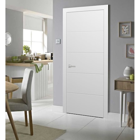Sartodoors Modern Wood Interior Door with Hardware, Planum 0770 White Silk, Single Panel Frame Trims, Bathroom PLANUM0770ID-WS-3096