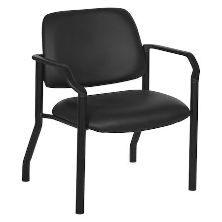 Office Star Products Big and Tall Guest Chair in Black Faux Leather with soft PU Arms, Sturdy Black Metal Chair 55052B-U6
