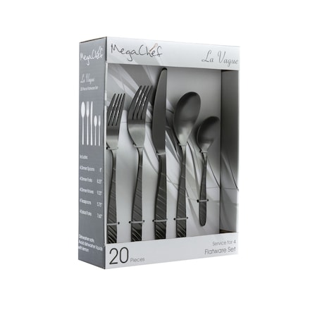 Megachef La Vague 20 Piece Flatware Utensil Set, Stainless Steel Service for 4 in Matte Black MCFW-LA VAGUE-MATTEBLACK