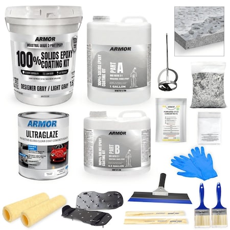 Armorpoxy 17 Pc Epoxy Floor Kit 2-Layer - 300 Sq Ft - Designer Gray TP-KIT-DESIGNGRAY-S