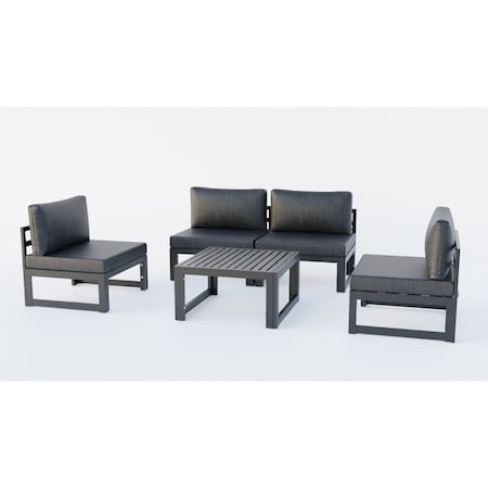 Leisuremod Chelsea 5-Pc Aluminum Outdoor Sectional Set with Coffee Table, 6-Person, Weatherproof CSTBL-4BL