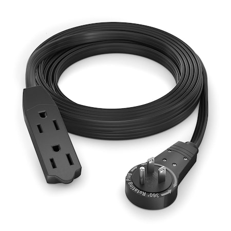 Maximm 10ft 16AWG 3-Outlet 360 degrees Flat Plug Extension Cord, 3-Prong UL, Black ADW-360-3310-B