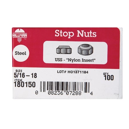 Hillman 5/16 in. Zinc-Plated Steel USS Nylon Lock Nut, 100PK 180150