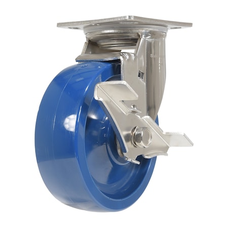 Vestil Solid Polyurethane Swivel With Brake Caster 6 In. Diameter x 2 In. Width 1200 lb Dark Blue CST-F-SS-6X2SP-SWB