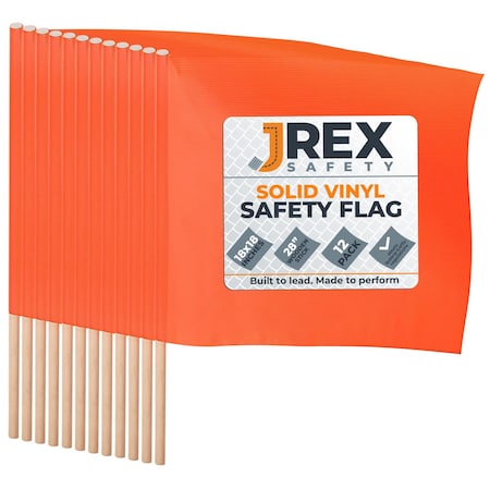 Jrex Safety 18 in x 18 in Orange Warning/Safety Flag with 24 in Wood Staff, 12PK WF24-JR-12PK