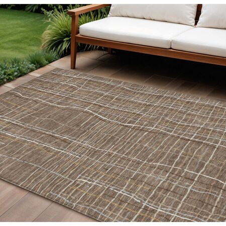 Homeroots 8' X 10' Taupe Brown And Ivory Striped Washable Indoor Outdoor Area Rug 597442