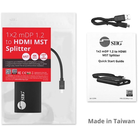 Siig MDP TO HDMI MST HUB, 21.6GBPS, DUAL HDMI FOR 4K30HZ, MIRROR/ EXTEND AND PANORAMIC V CE-DP0L11-S1