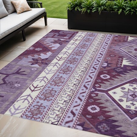 Homeroots 5' X 8' Purple Lavender And Ivory Aztec Washable Indoor Outdoor Area Rug 598497