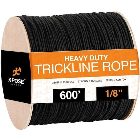 Xpose Safety Black Unglazed Trickline Rope, 600 ft x 1/8 In Theatrical Tie Line Heavy Duty Spool BTL-600-X