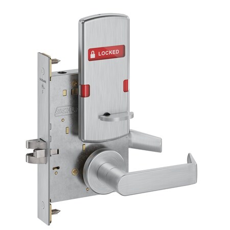 Schlage Grade 1 Privacy with Coin Turn Mortise Lock, 06 Lever, A Rose, Interior Indicator Displays inLocked L9044 06A 626 IS-LOC