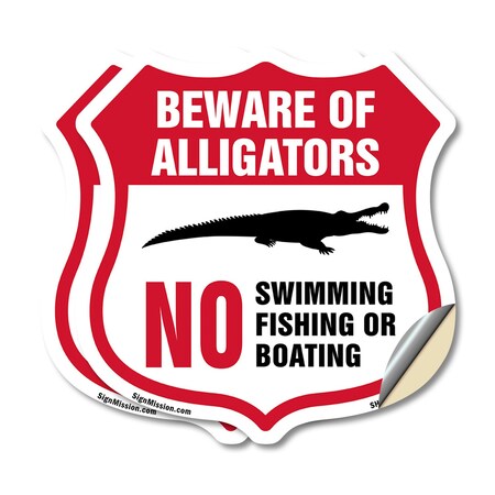 Signmission Alligator Warning Shield Sign Beware Of, 12 inch X 12 inch, Vinyl Decal, 2PK SHI-D-2PACK-12-358