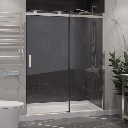 Anzzi 50 to 54in x 76in H Sliding Frameless Shower Door in Brushed Nickel , Tsunami Guard Tempered Glass SD-FRLS05703BN