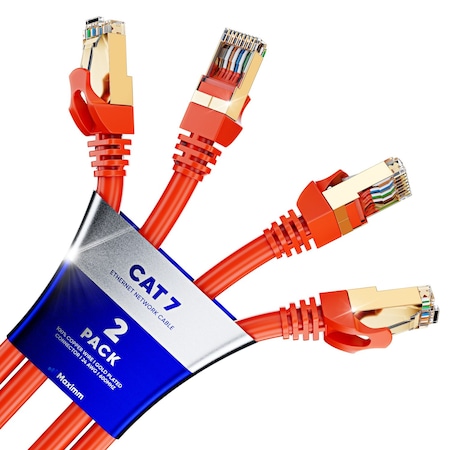 Maximm 10ft Cat7 High-Speed LAN Patch Cable, 2PK, Orange, 2PK CAT7187