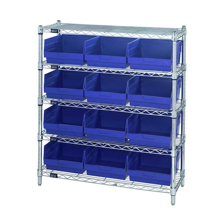 Quantum Storage Systems WIRE SHELVING UNIT WITH BINS BLUE WR5-39-1236-209BL