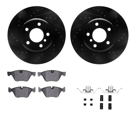 Dynamic Friction Co DFC Rotors-Drilled & Slotted-Black w/ EURO 5000 Ceramic Brake Pads Incl Hdw 8612-31088