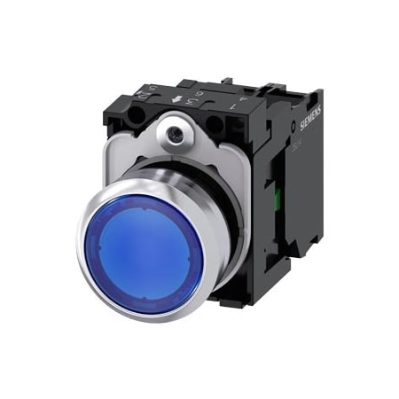 Siemens Illuminated pushbutton, 22 mm, round, metal, shiny, blue 3SU1152-0AB50-1BA0-ZY15