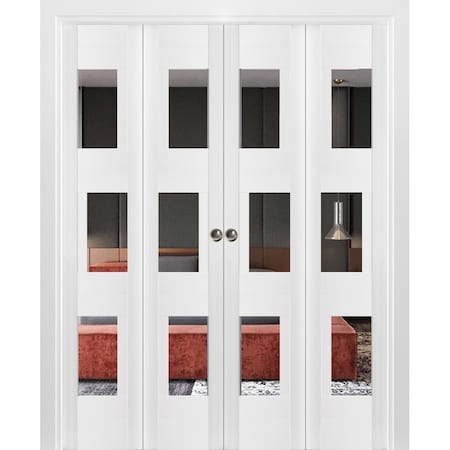 Vdomdoors Sliding Closet Double Bi-fold Doors White Solid Core Modern Interior SETE6999DBF-WS-72 x 96 (4* 18x96)