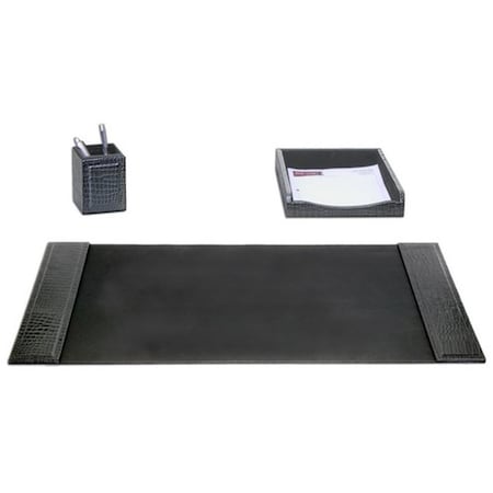 Workstationpro Black Crocodile Embossed Leather 3-Piece Desk Set TH896422