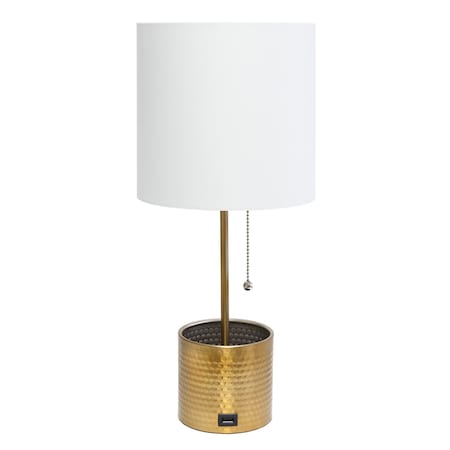 Homeroots 19" Gold Metal USB Table Lamp With White Drum Shade 643129