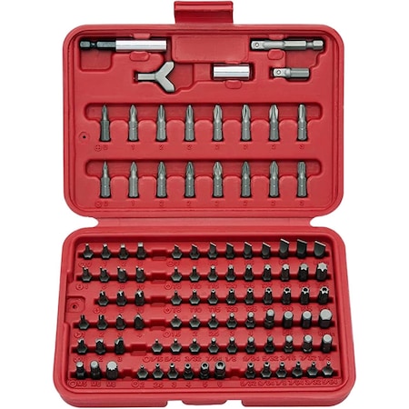 Neiko Security Bit Set 100-Pieces Cr-V Steel 1/4'' Adapters Phillips Slotted Hex Torx Star Pozi Square 10048A