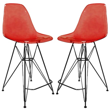 Leisuremod Cresco Acrylic Barstool - Modern ABS Plastic Counter Stool with Steel Legs & Footrest, 2PK CRBL-30TR2