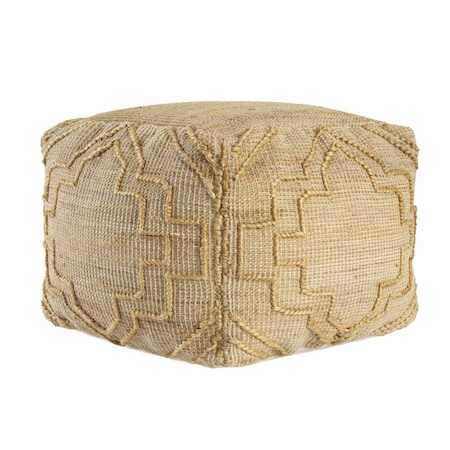 Homeroots 18" Natural Jute Blend Cube Quatrefoil Pouf Ottoman 551562