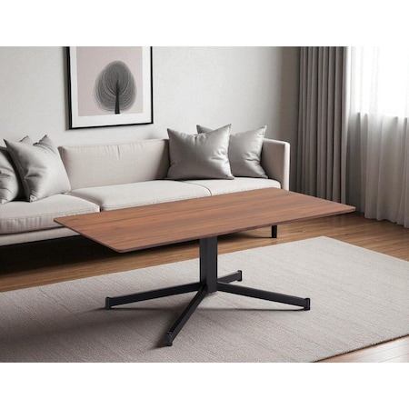 Homeroots 48" Brown and Black Wood and Steel Pedestal Coffee Table 556699