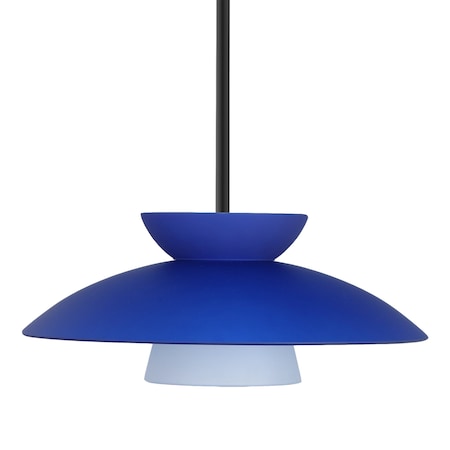 Besa Lighting Besa Trilo 15 Stem Pendant, Blue Matte, Black Finish, 1x 9W LED 1TT-451323-LED-BK