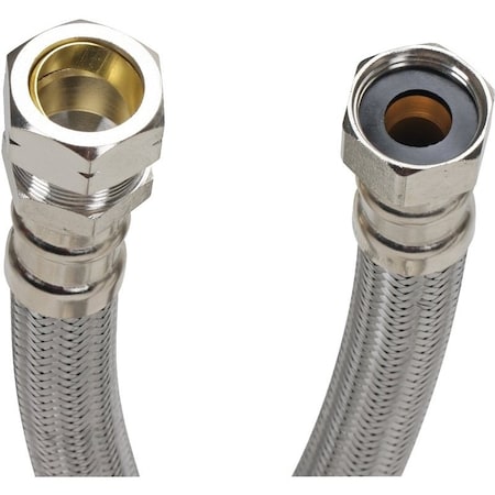 Fluidmaster High-Flexible Water Heater Connector, 3/4 in, FIP x Compression, Stainless Steel, Nickel, 18 in L B4H18