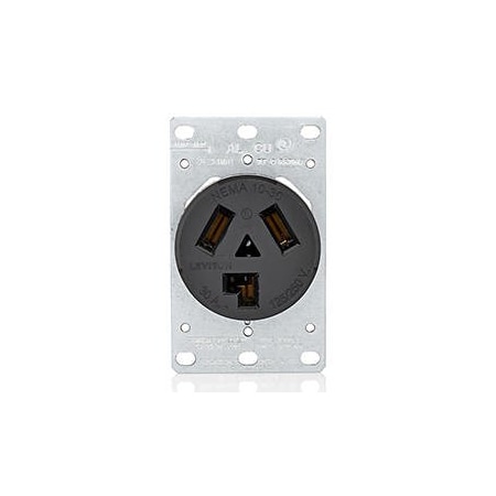 Leviton Straight Blade Receptacle, 10-30R, 30 A, 125/250V AC, 3 Pole, 3 Wire, Flush Mount, Non-Grounded 5207-S10