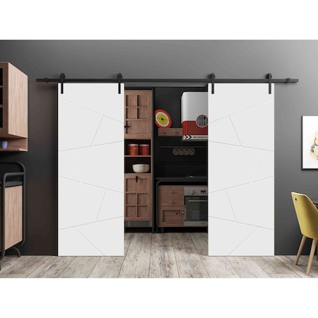 Sartodoors Sliding Double Barn Doors with Hardware Planum 0990 White 84x84 (2* 42x84) Solid Core PLANUM0990DB-BEM-8484