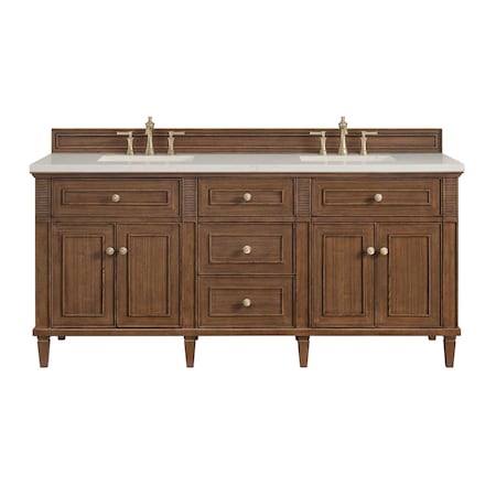 James Martin Vanities Lorelai 72" Dbl Vanity, Mid-Century Walnut, w/3 CM Siberian Silestone Top w/FreePower WirelessCharger 424-V72-WLT-FSFR